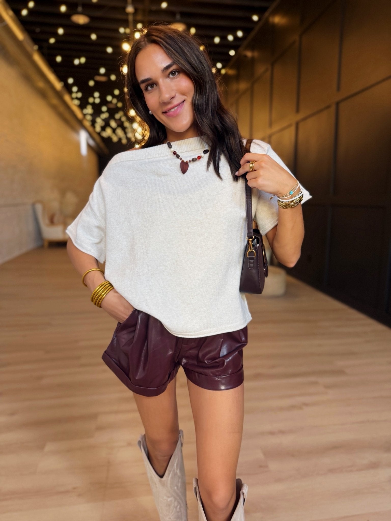 Off-Shoulder Asymmetric Short Sleeve Boxy Pullover In Cream - Infinity Raine