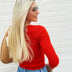 OLIVACEOUS Tops - Sweaters Button Down Ribbed Sweater In Orange