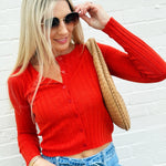OLIVACEOUS Tops - Sweaters Button Down Ribbed Sweater In Orange