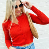 OLIVACEOUS Tops - Sweaters Button Down Ribbed Sweater In Orange