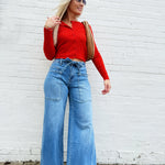 OLIVACEOUS Tops - Sweaters Button Down Ribbed Sweater In Orange