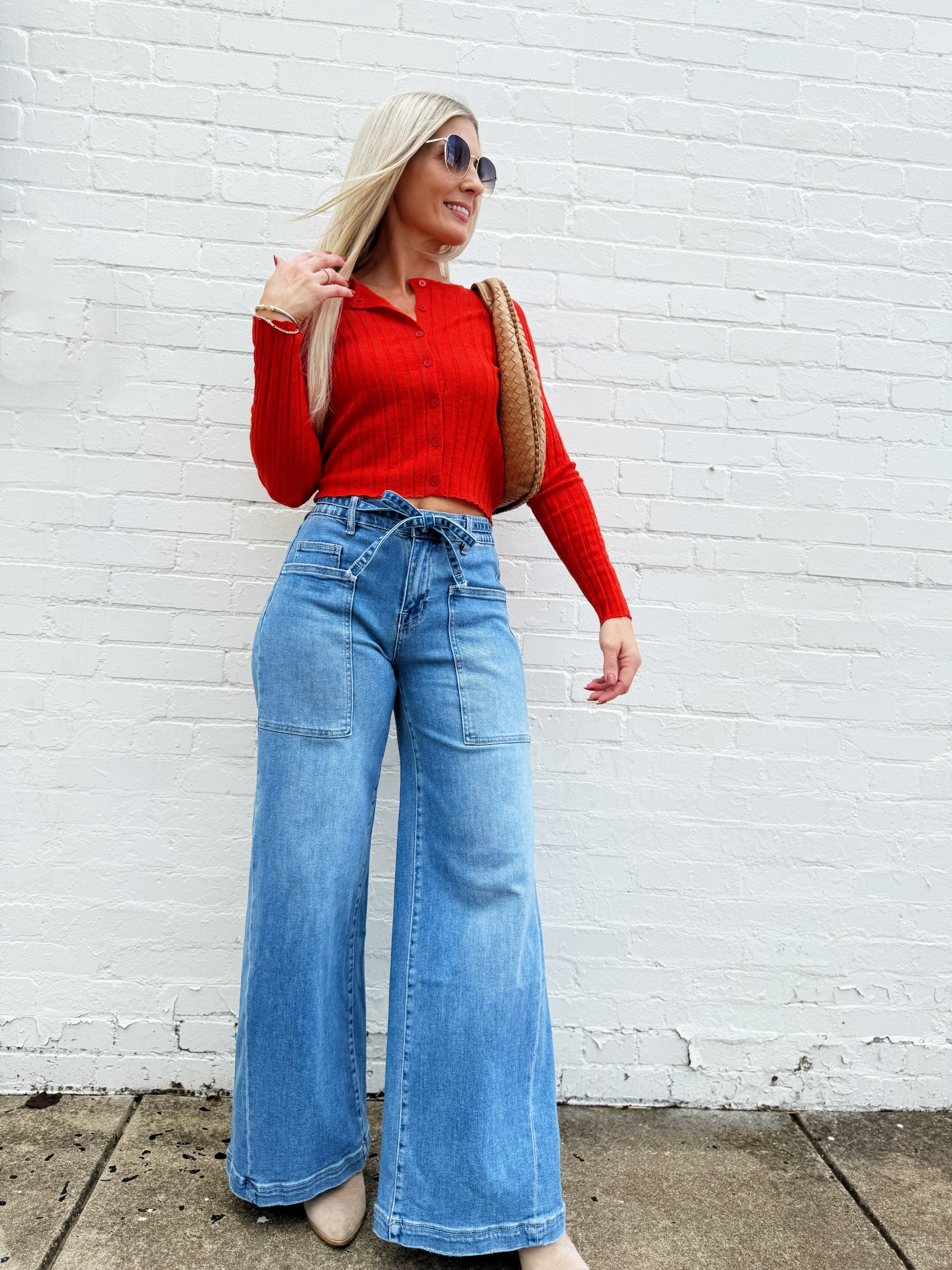 OLIVACEOUS Tops - Sweaters Button Down Ribbed Sweater In Orange
