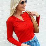 OLIVACEOUS Tops - Sweaters Button Down Ribbed Sweater In Orange