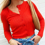 OLIVACEOUS Tops - Sweaters Button Down Ribbed Sweater In Orange