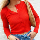 OLIVACEOUS Tops - Sweaters Button Down Ribbed Sweater In Orange