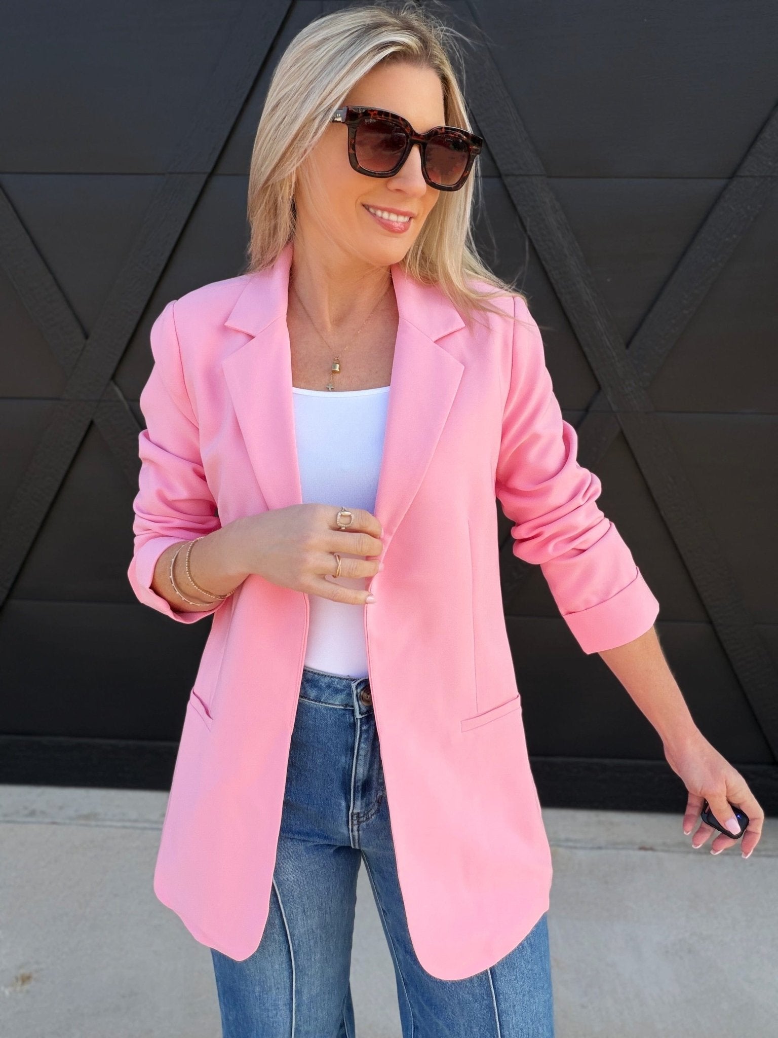 Open Front Classic Blazer In Pink - Infinity Raine