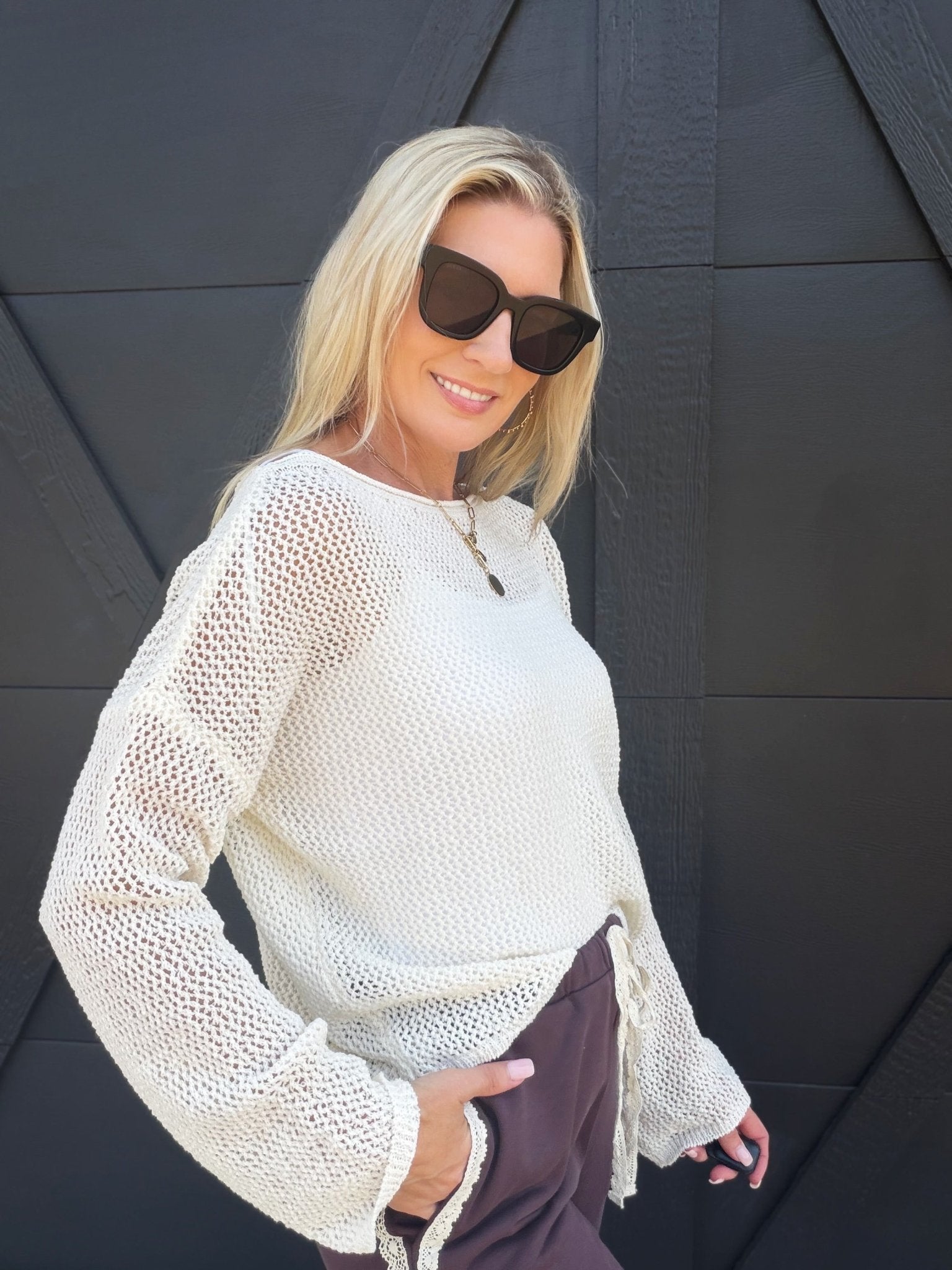 Open Knit Summer Pullover In Ecru - Infinity Raine