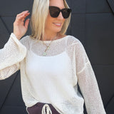 Open Knit Summer Pullover In Ecru - Infinity Raine