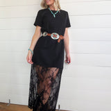 Oversized Lace Layered Midi Dress In Black - Infinity Raine
