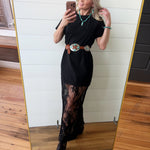 Oversized Lace Layered Midi Dress In Black - Infinity Raine