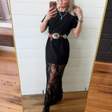 Oversized Lace Layered Midi Dress In Black - Infinity Raine