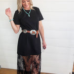 Oversized Lace Layered Midi Dress In Black - Infinity Raine