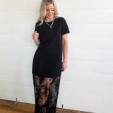 Oversized Lace Layered Midi Dress In Black - Infinity Raine