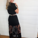 Oversized Lace Layered Midi Dress In Black - Infinity Raine