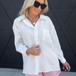 Oversized Pocketed Shirts In White - Infinity Raine