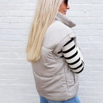 Oversized Snap Button Puffer Vest in Cement - Infinity Raine