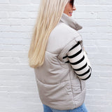 Oversized Snap Button Puffer Vest in Cement - Infinity Raine
