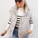 Oversized Snap Button Puffer Vest in Cement - Infinity Raine
