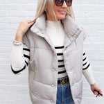 Oversized Snap Button Puffer Vest in Cement - Infinity Raine