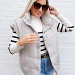 Oversized Snap Button Puffer Vest in Cement - Infinity Raine