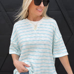 Oversized Striped Short Sleeve Top In Blue - Infinity Raine