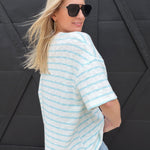 Oversized Striped Short Sleeve Top In Blue - Infinity Raine