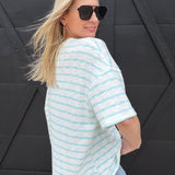 Oversized Striped Short Sleeve Top In Blue - Infinity Raine