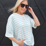 Oversized Striped Short Sleeve Top In Blue - Infinity Raine