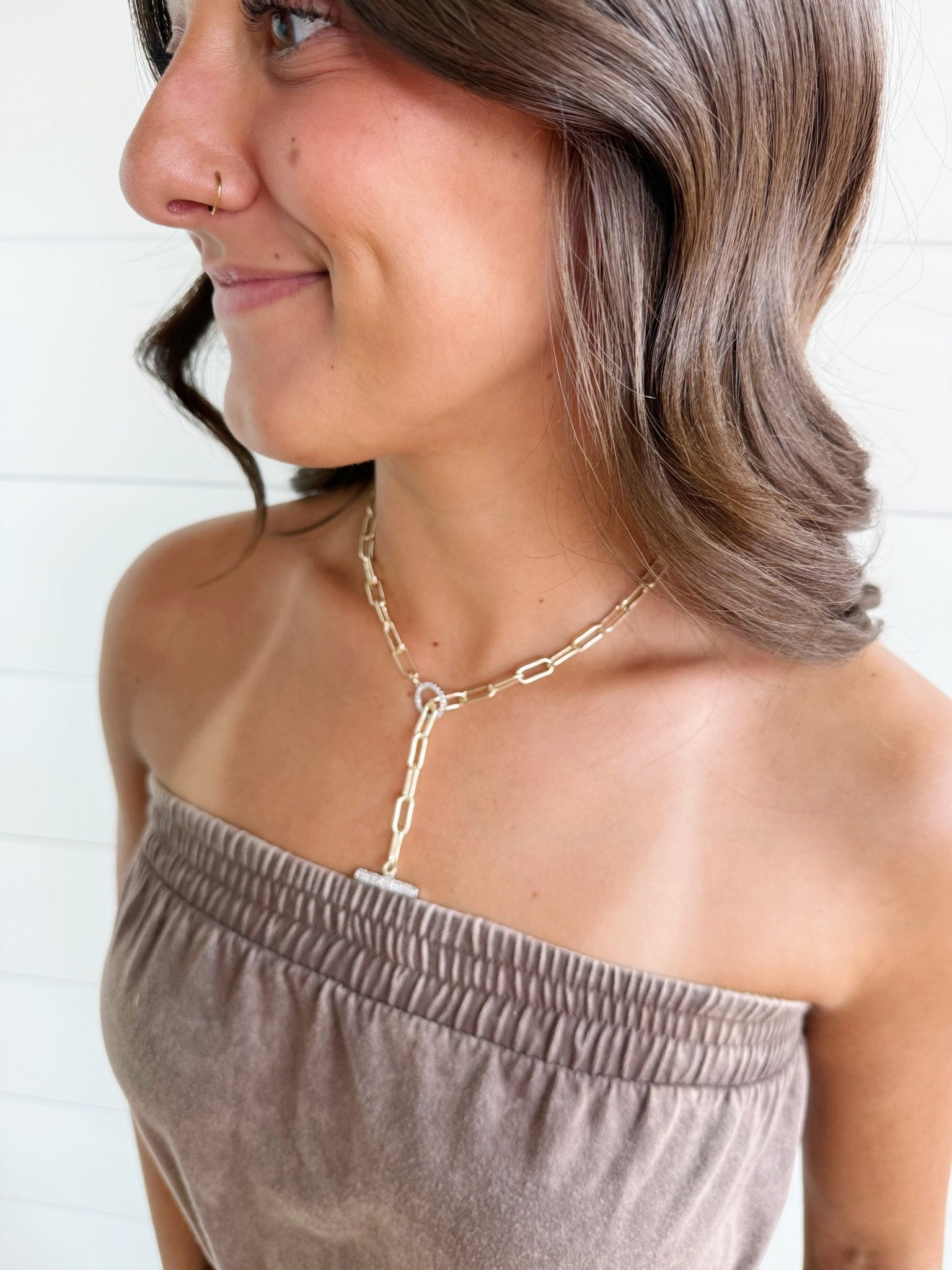 Paper Clip Pave Toggle Gold Necklace - Infinity Raine
