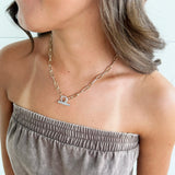 Paper Clip Pave Toggle Gold Necklace - Infinity Raine