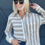 Kimberly Stripe Oversized Top In Taupe - Infinity Raine