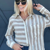 Kimberly Stripe Oversized Top In Taupe - Infinity Raine