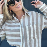 Kimberly Stripe Oversized Top In Taupe - Infinity Raine