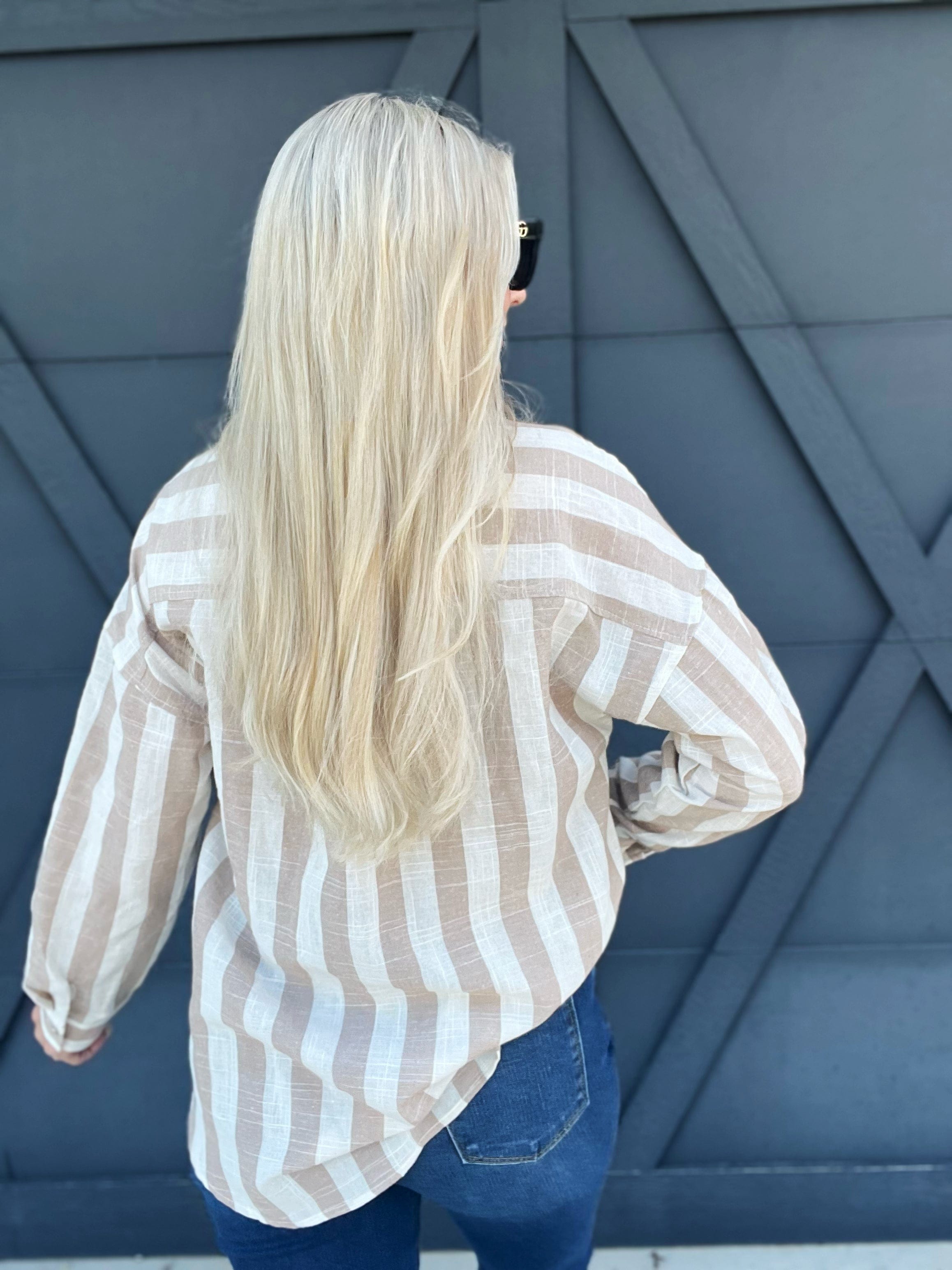 Kimberly Stripe Oversized Top In Taupe - Infinity Raine