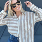 Kimberly Stripe Oversized Top In Taupe - Infinity Raine