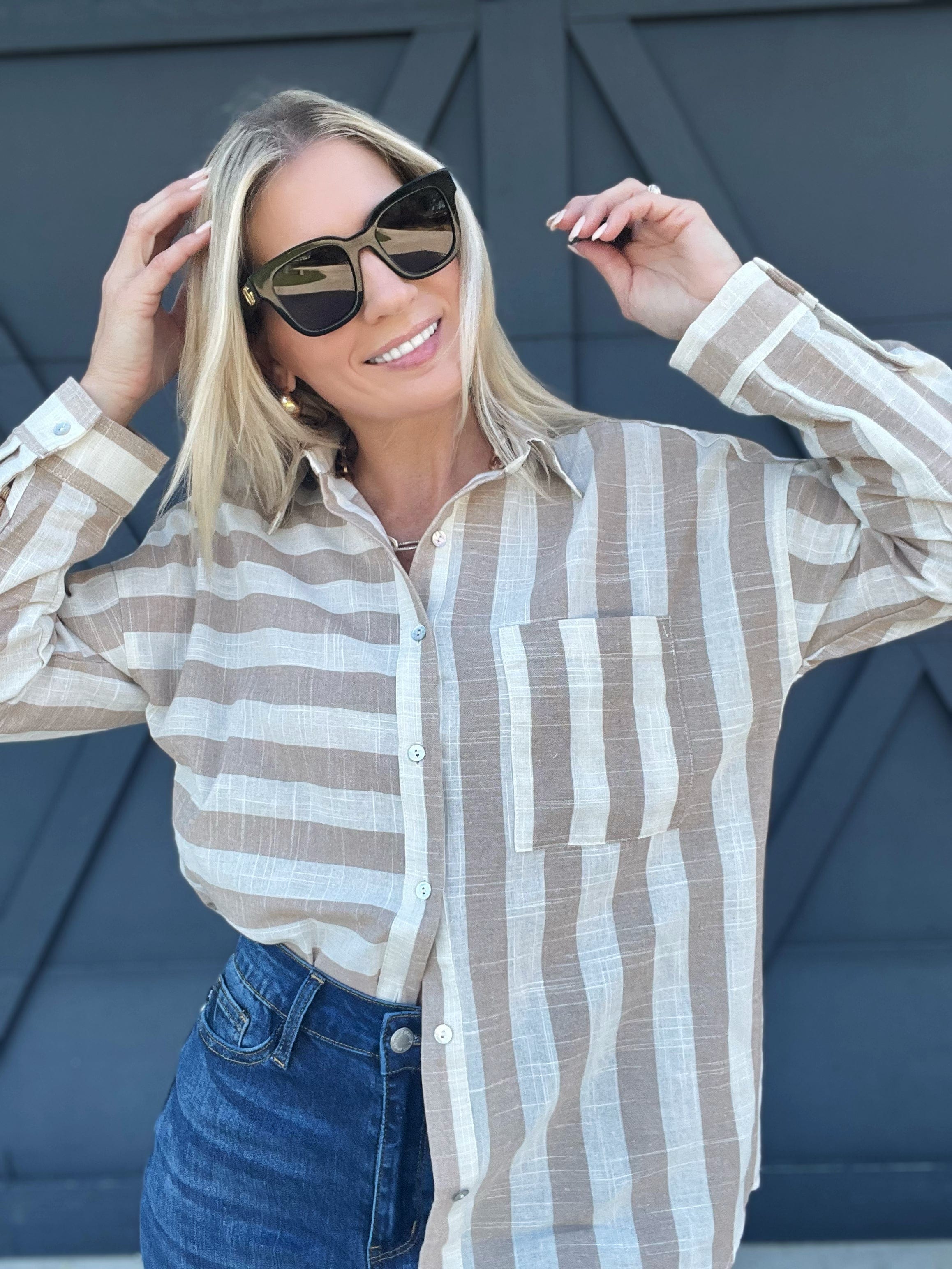 Kimberly Stripe Oversized Top In Taupe - Infinity Raine