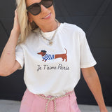 Parisian Weiner Dog Cotton T-Shirt In White - Infinity Raine