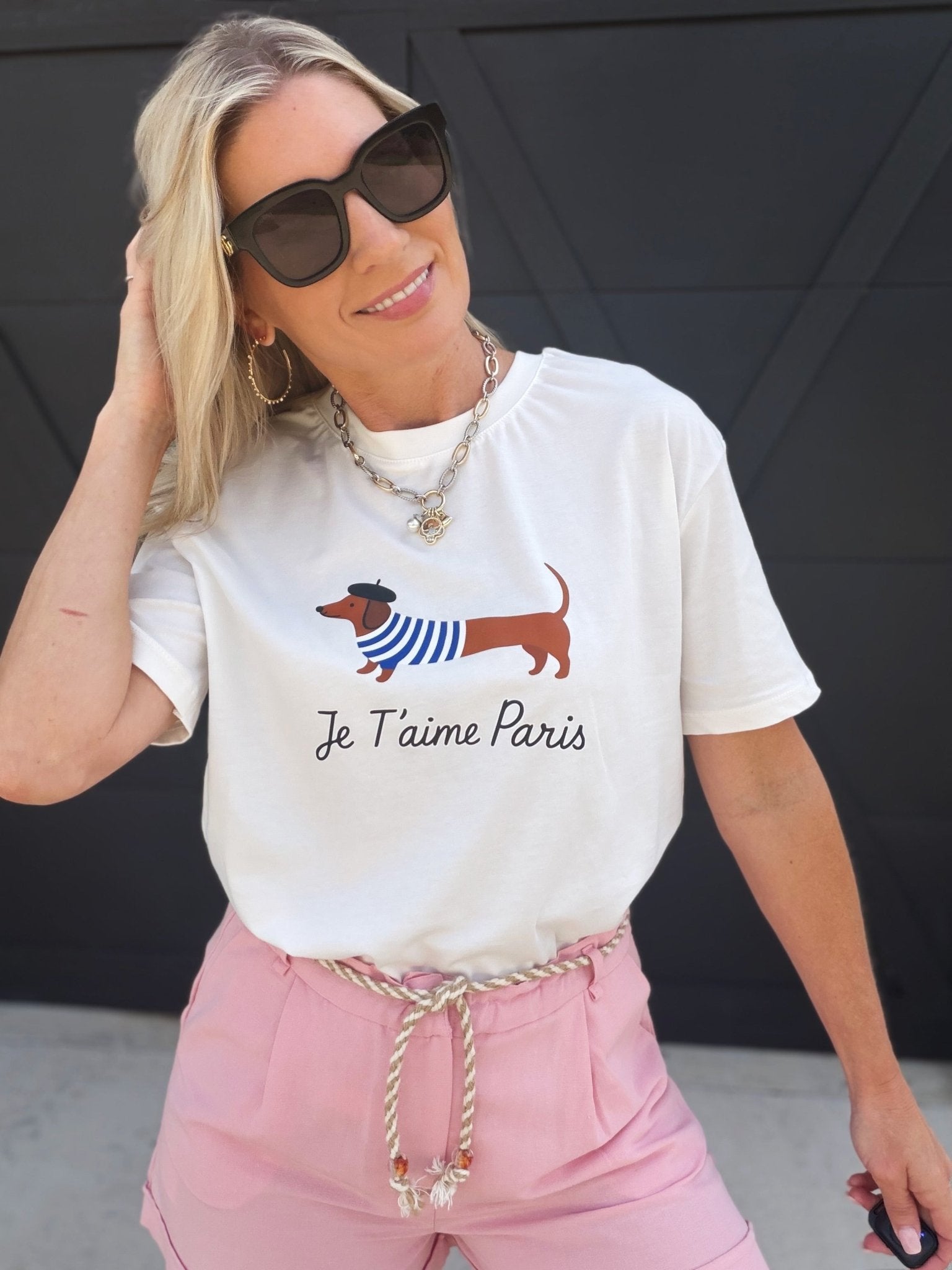 Parisian Weiner Dog Cotton T-Shirt In White - Infinity Raine