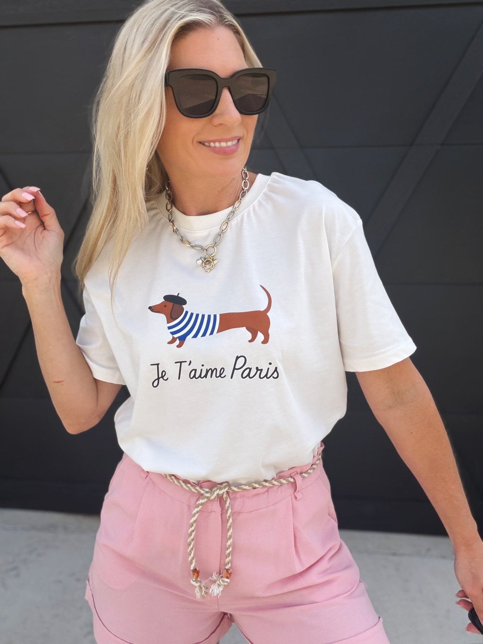 Parisian Weiner Dog Cotton T-Shirt In White - Infinity Raine