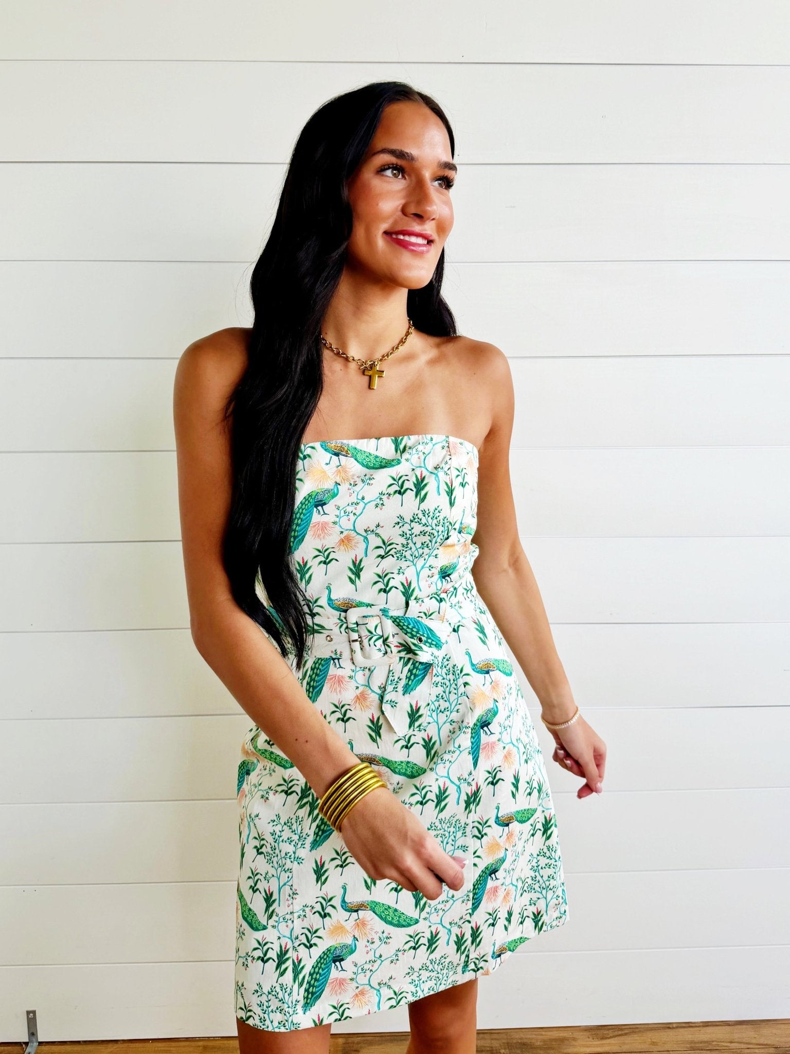 Peacock Print Strapless Mini Dress - Infinity Raine