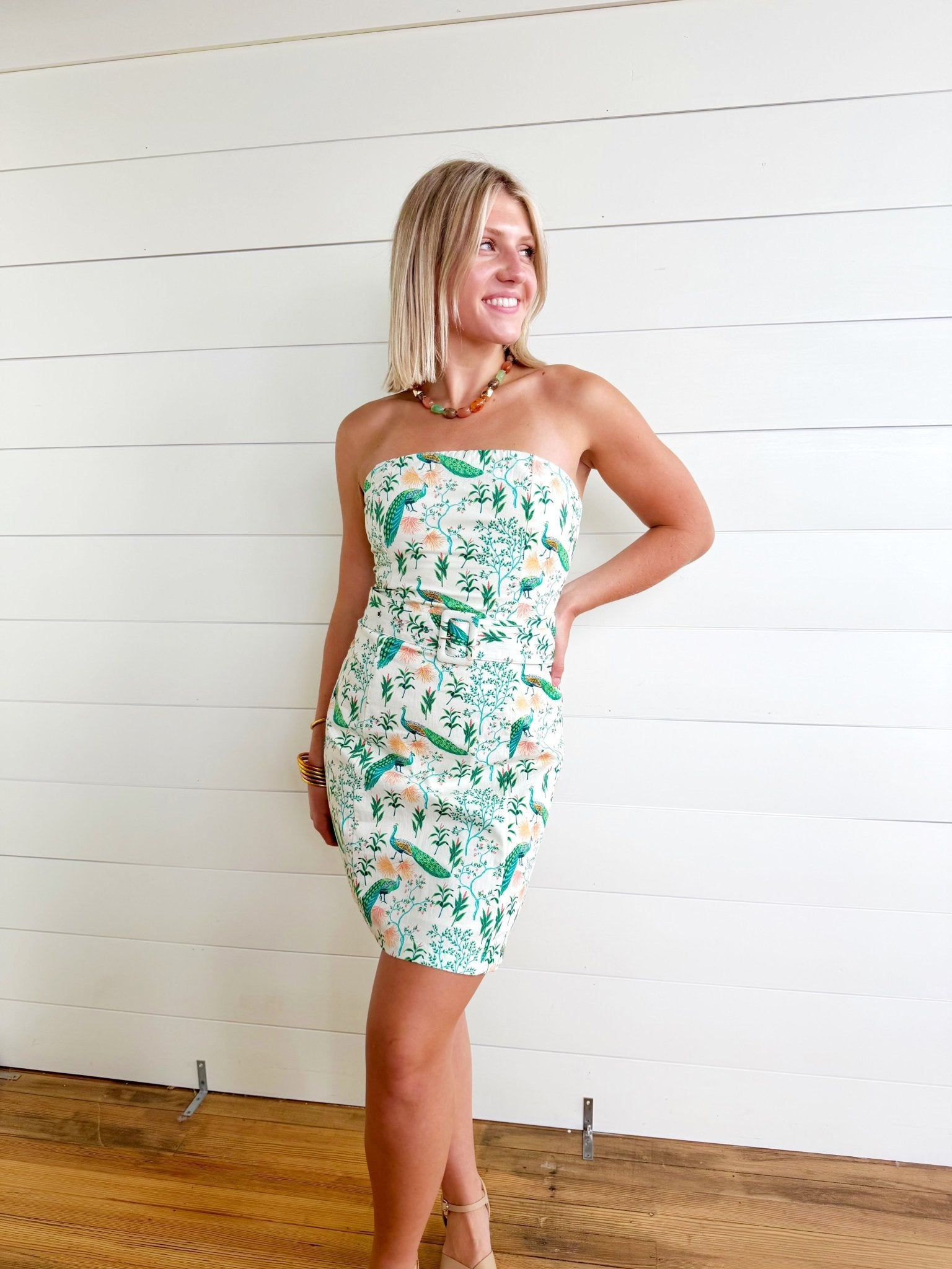 Peacock Print Strapless Mini Dress - Infinity Raine