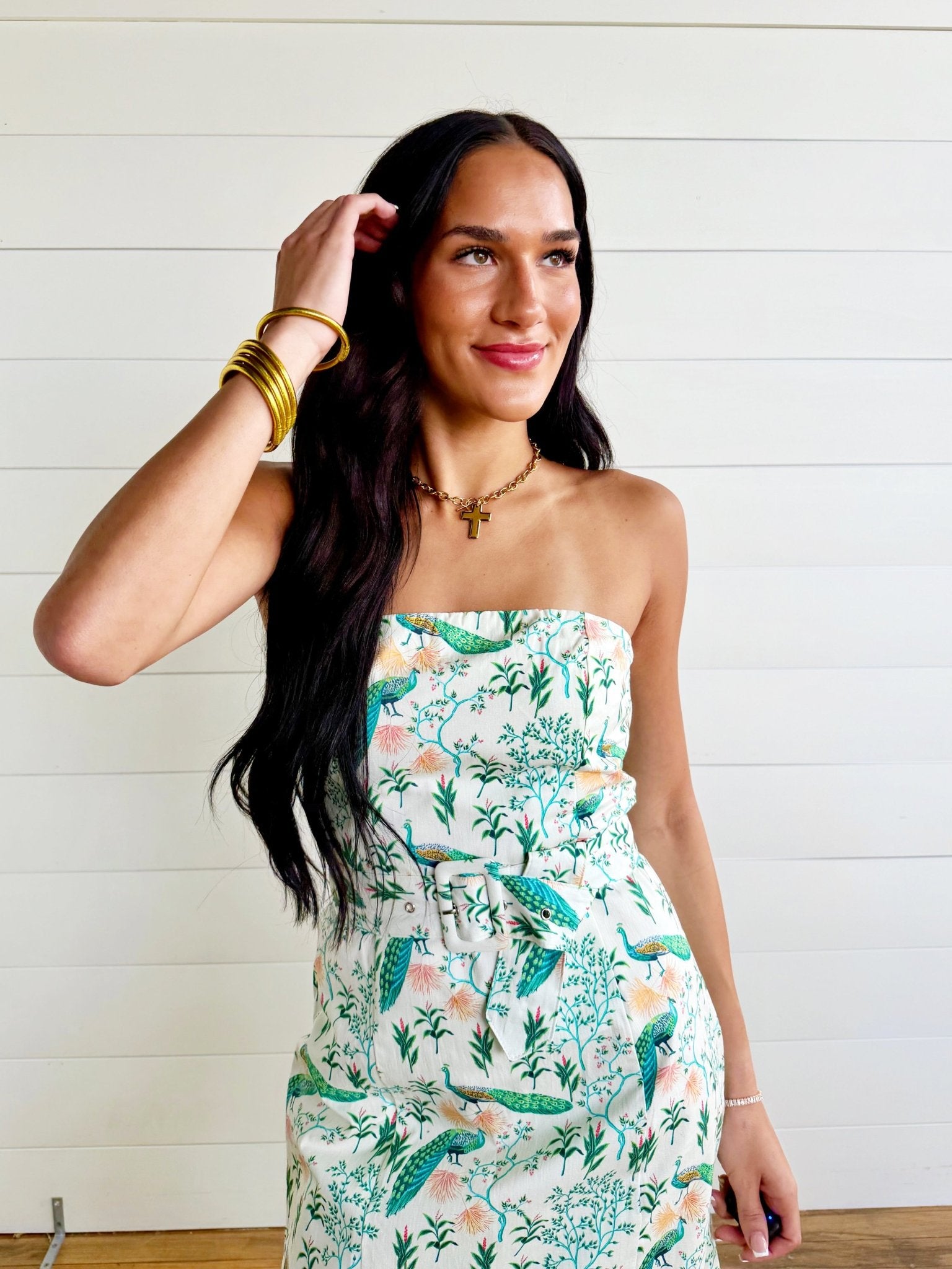 Peacock Print Strapless Mini Dress - Infinity Raine