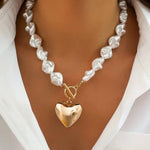 Pearl Beaded Heart Charm Toggle Necklace - Infinity Raine