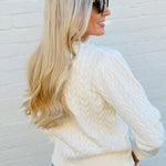 Pearl Button Detail Cable Knit Cardigan-Off White - Infinity Raine