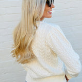 Pearl Button Detail Cable Knit Cardigan-Off White - Infinity Raine