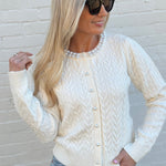 Pearl Button Detail Cable Knit Cardigan-Off White - Infinity Raine