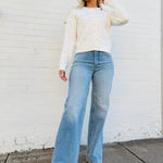 Pearl Button Detail Cable Knit Cardigan-Off White - Infinity Raine