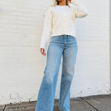 Pearl Button Detail Cable Knit Cardigan-Off White - Infinity Raine
