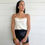 Pearl Chain Strap Satin Cowl Neck Cami Top In Off White - Infinity Raine