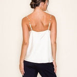 Pearl Chain Strap Satin Cowl Neck Cami Top In Off White - Infinity Raine